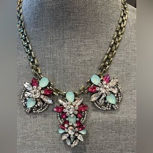 Y2K Statement Necklace 18”+3” w/ Real Crystal and Imitation Opalescent & Pink